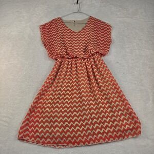 Espresso Orange Chevron Zig Zag V-Neck Elastic Waist Sleeveless Dress Large